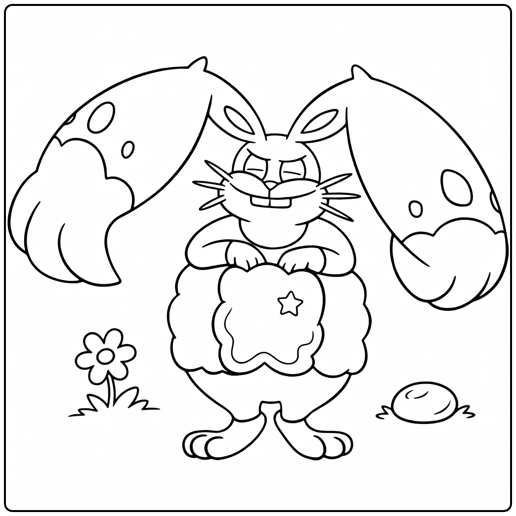 Diggersby Kleurplaat: Pokémon-konijn met oren, ster, bloem
