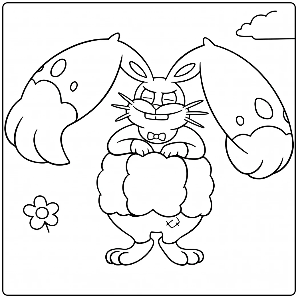 Diggersby kleurplaat: schattig Pokémon met strik en bloem