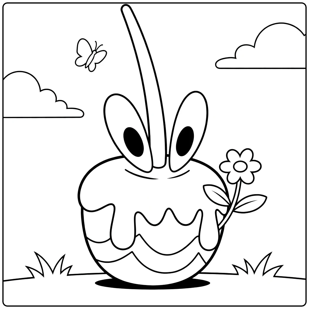 Dipplin Kleurplaat: karamelappel Pokémon met vlinder