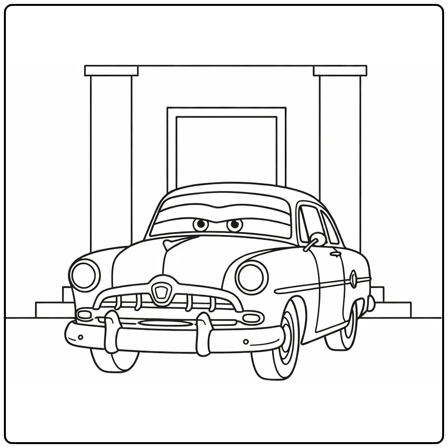 Doc Hudson Kleurplaat: auto voor rechtbank met zuilen