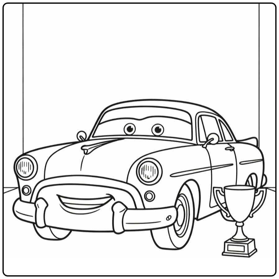 Doc Hudson Kleurplaat: trots naast race trofee