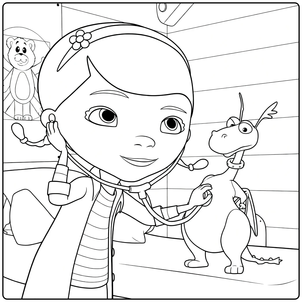 Doc McStuffins Kleurplaat met Doc en draak