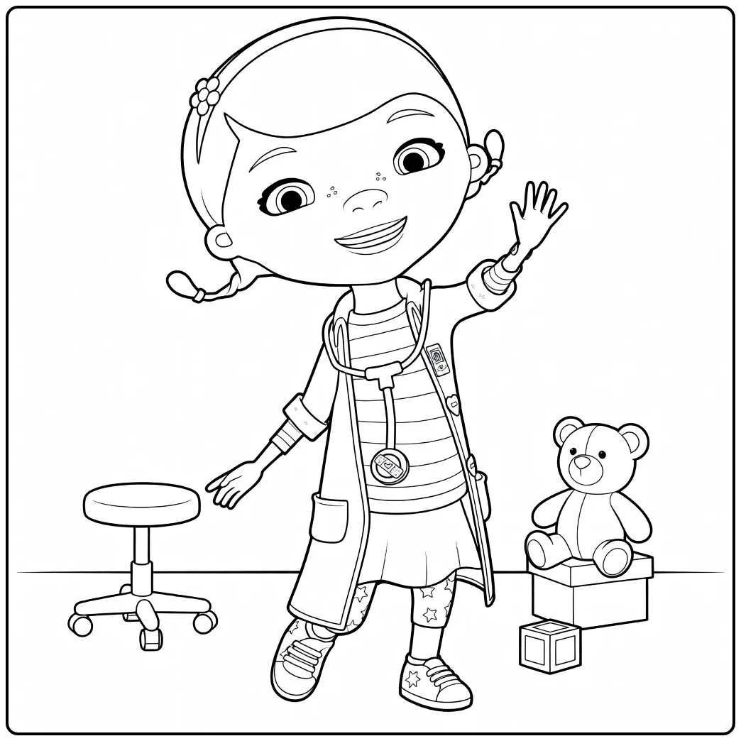 Doc McStuffins Kleurplaat van dokter met teddybeer