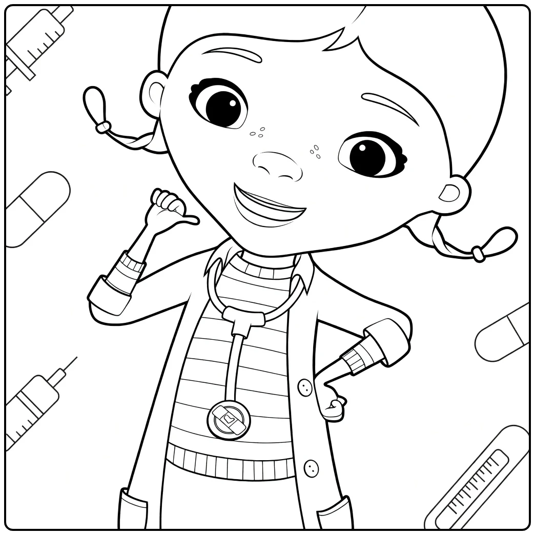 Doc McStuffins Kleurplaat van dokter met stethoscoop en spuiten