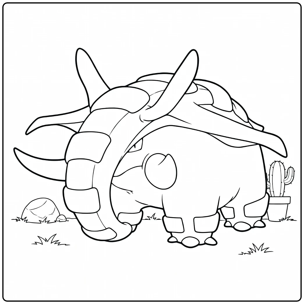 Donphan Kleurplaat Pokémon olifant met pantser en cactus