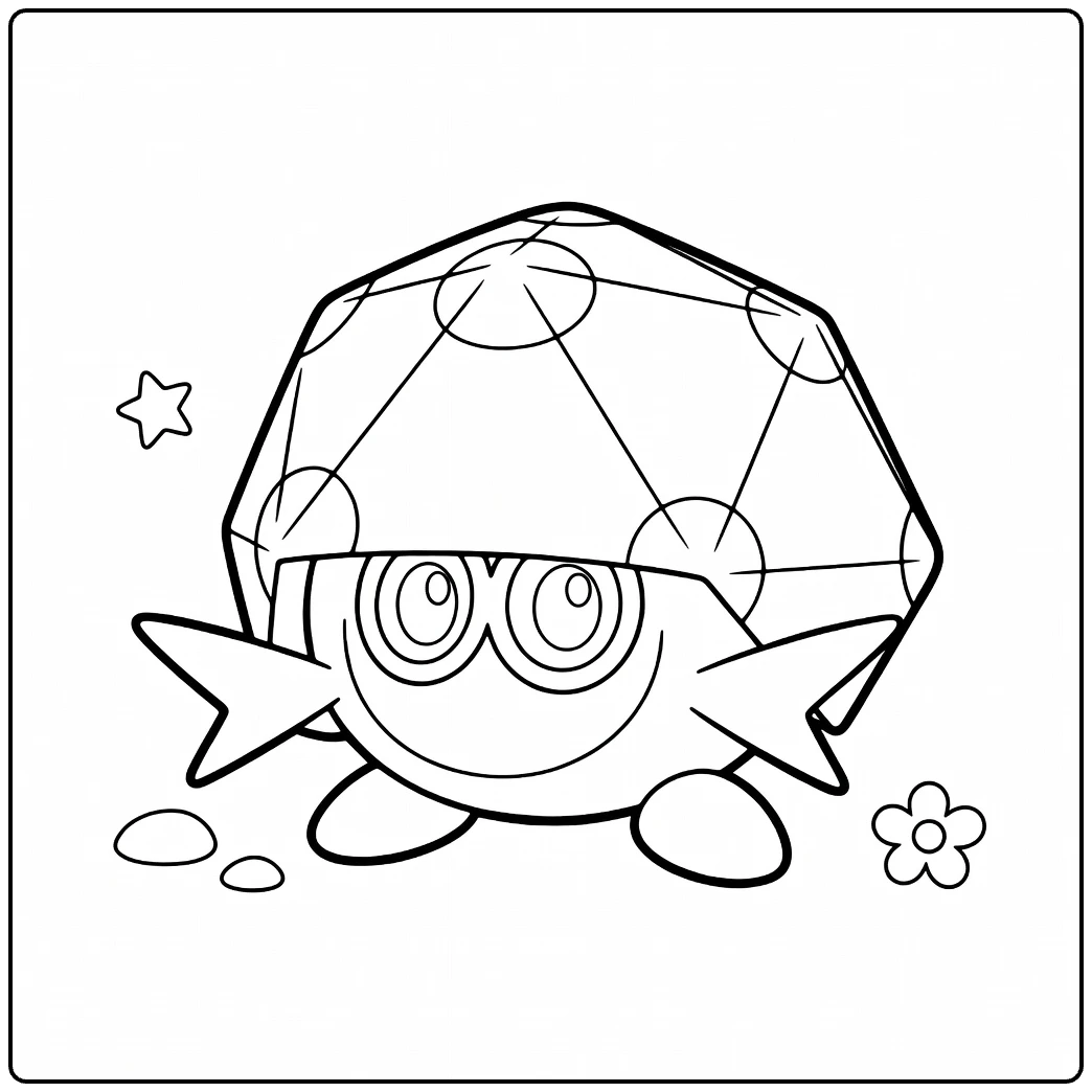 Dottler Kleurplaat: schattige Pokémon met koepelhelm en sterren