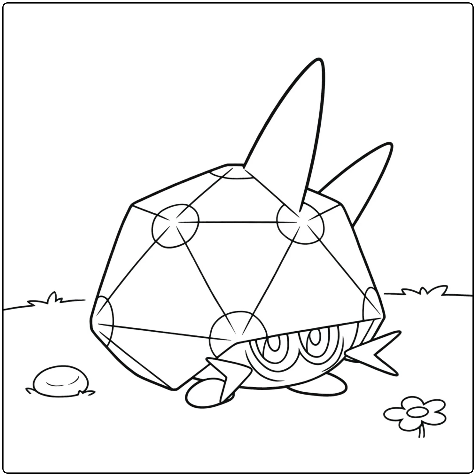 Dottler kleurplaat: geometrische Pokémon met vinnen