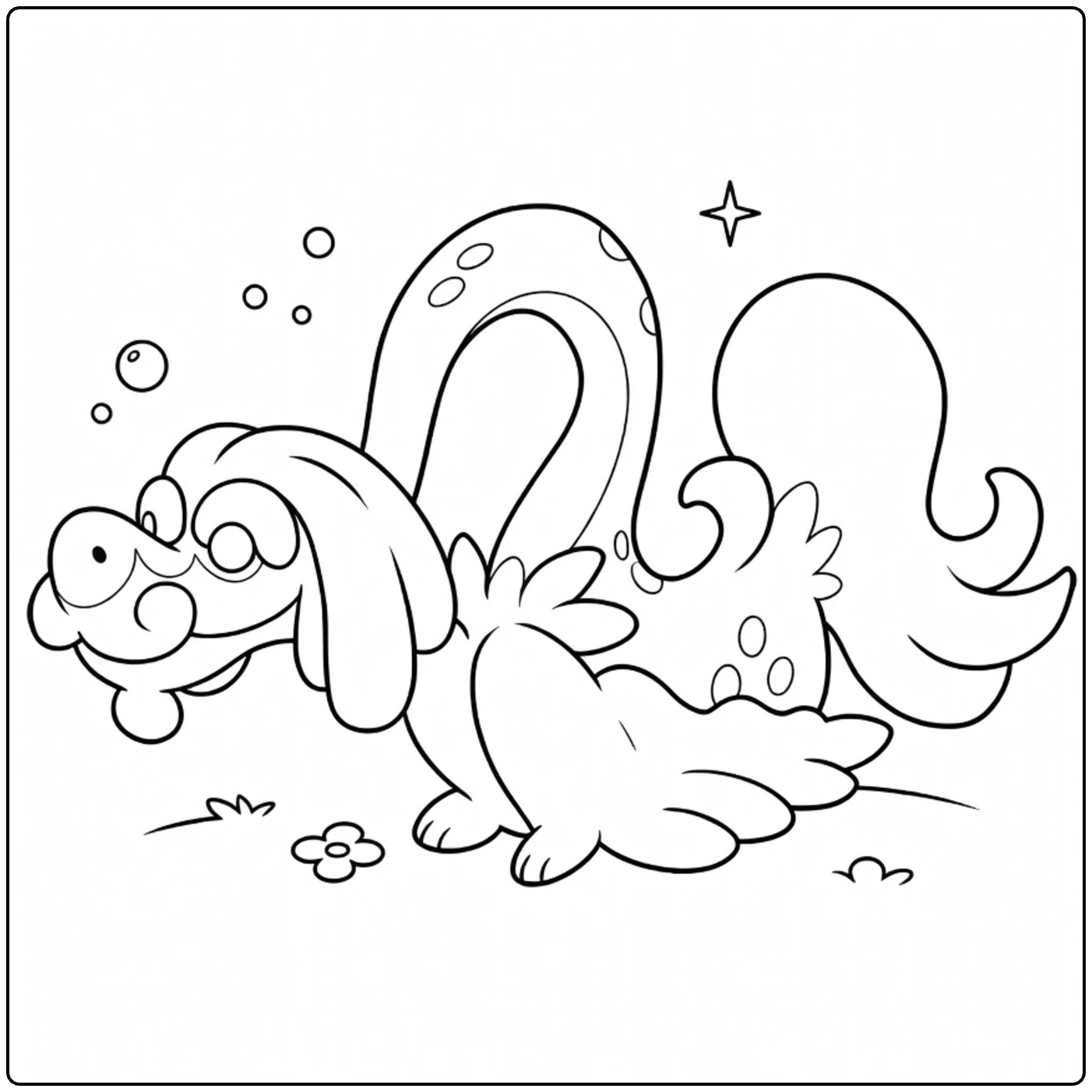 Drampa Kleurplaat: schattige Pokémon-draak met bubbels