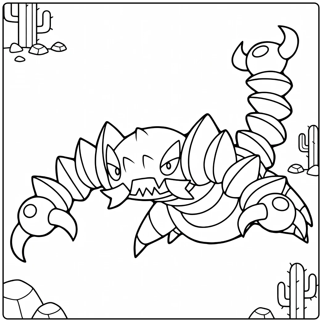 Drapion Kleurplaat: schorpioen Pokémon in woestijn