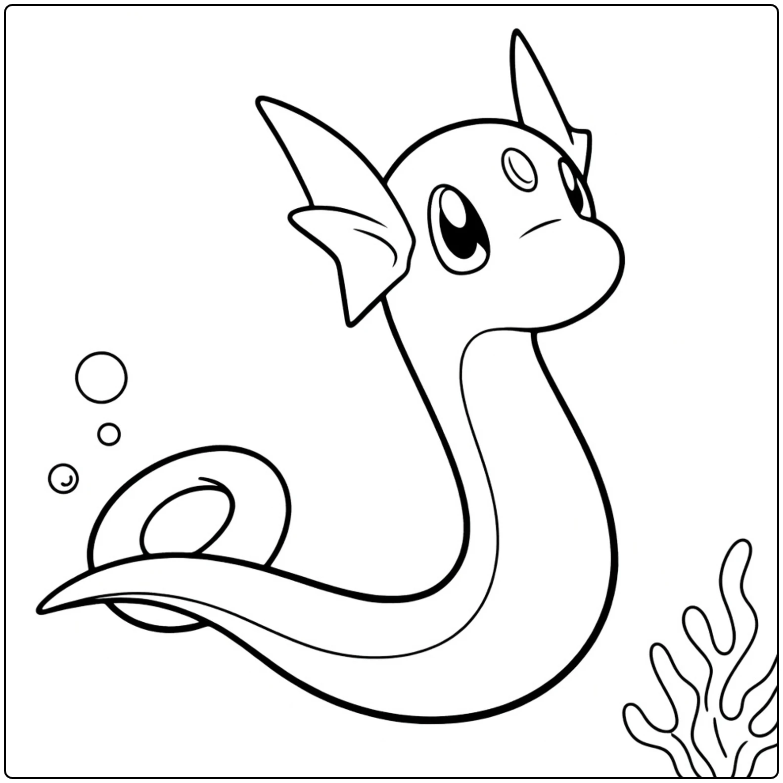 Dratini Kleurplaat: schattige Pokémon met bubbels