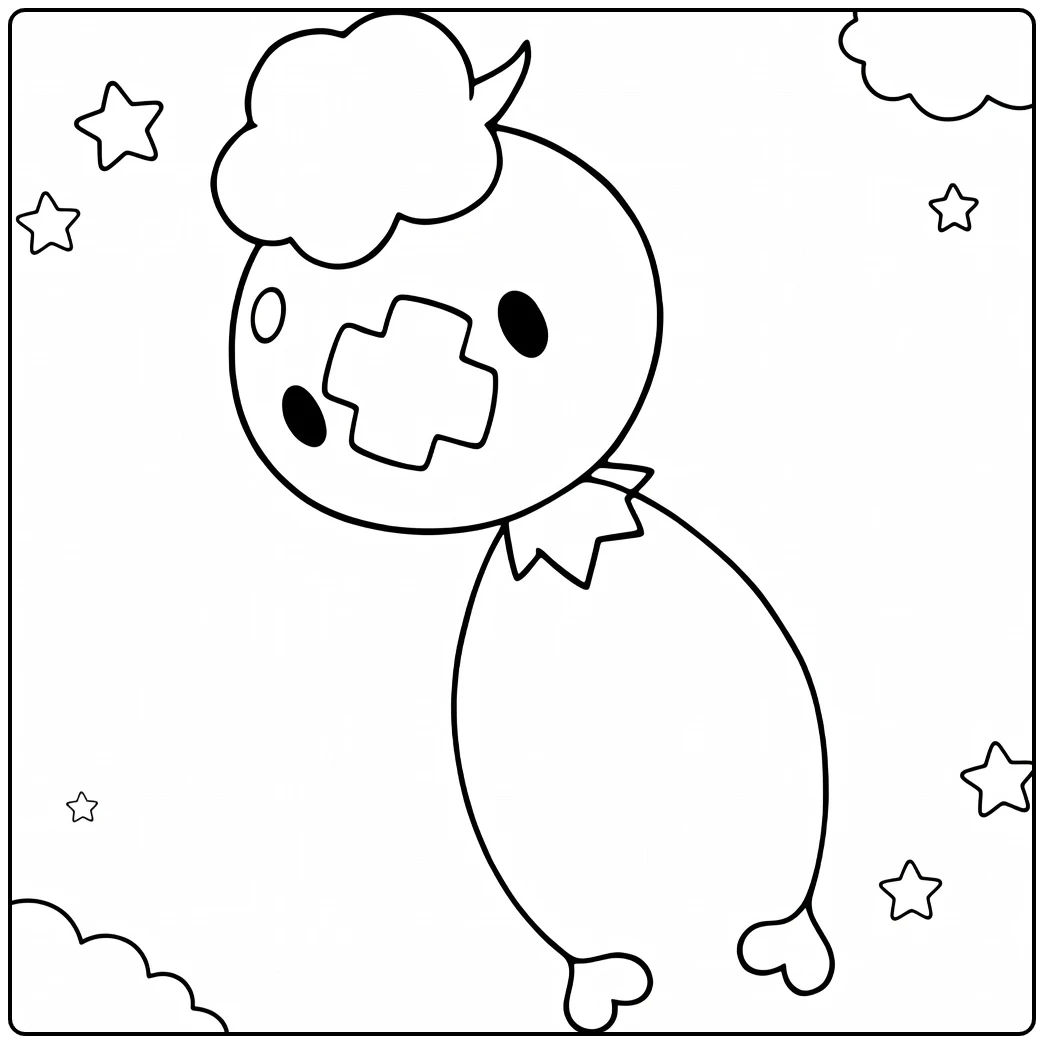 Drifloon Kleurplaat met wolken sterren en hartpoten