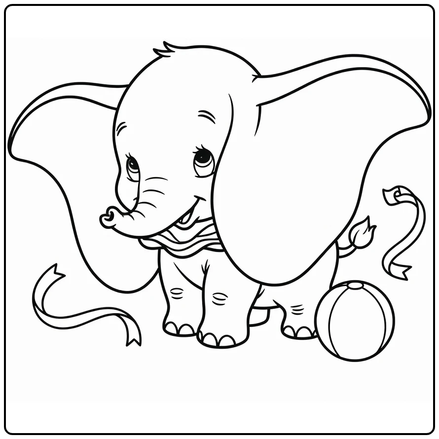 Dumbo kleurplaat: verlegen olifantje achter oren
