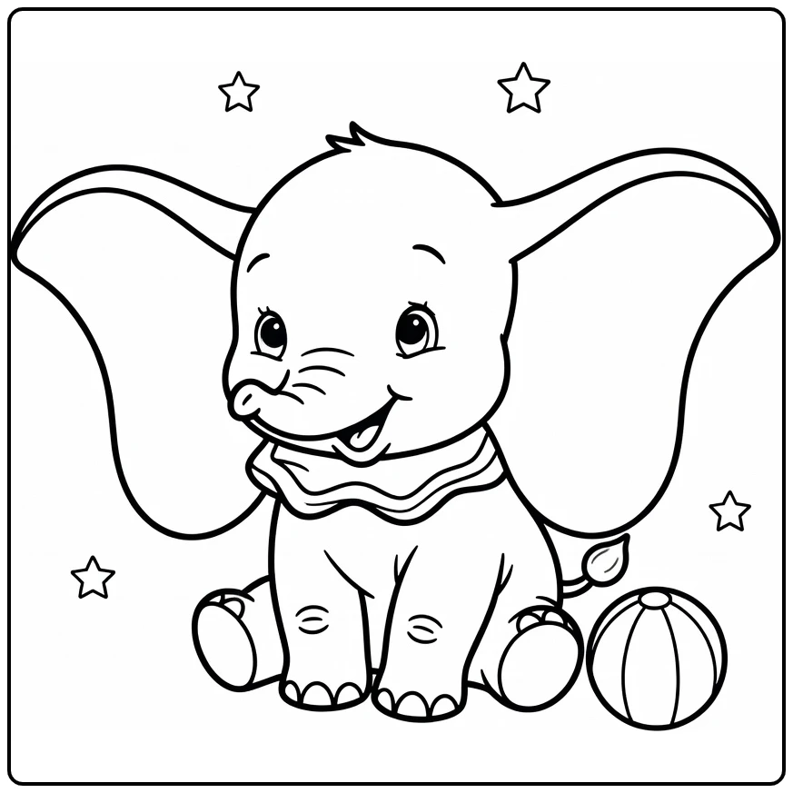 Dumbo kleurplaat baby olifant grote oren circusbal