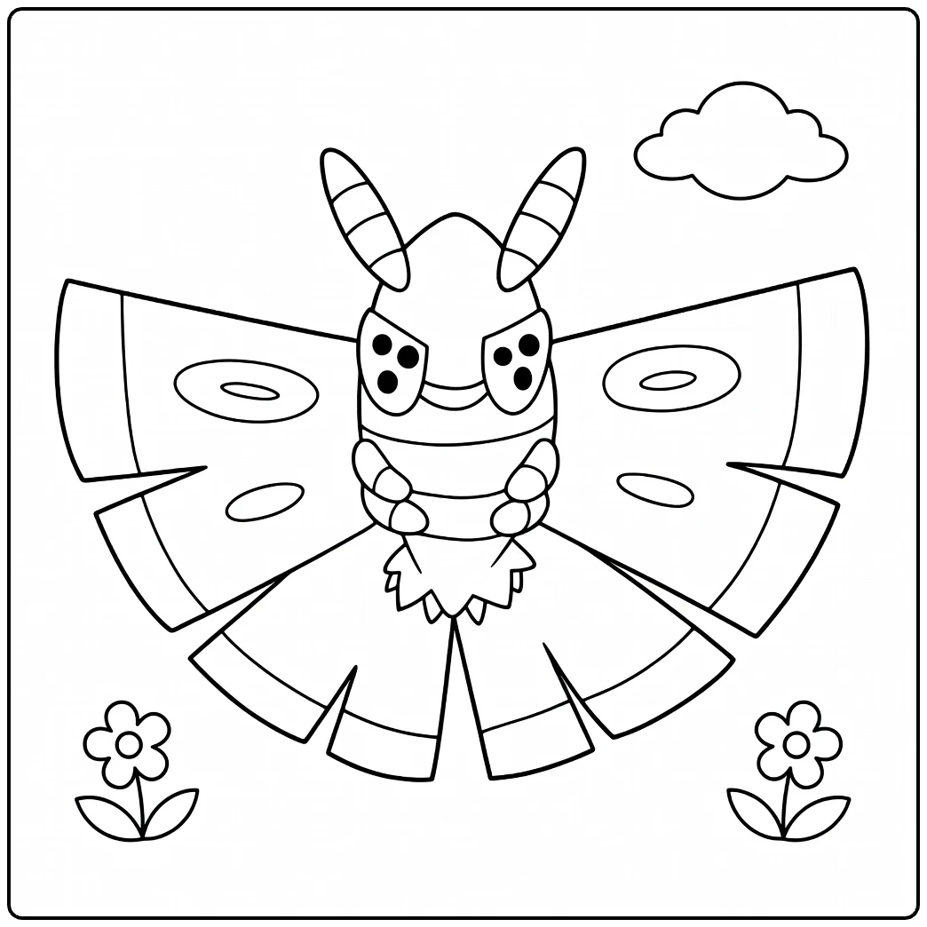 Dustox kleurplaat moth Pokémon met vleugels bloemen