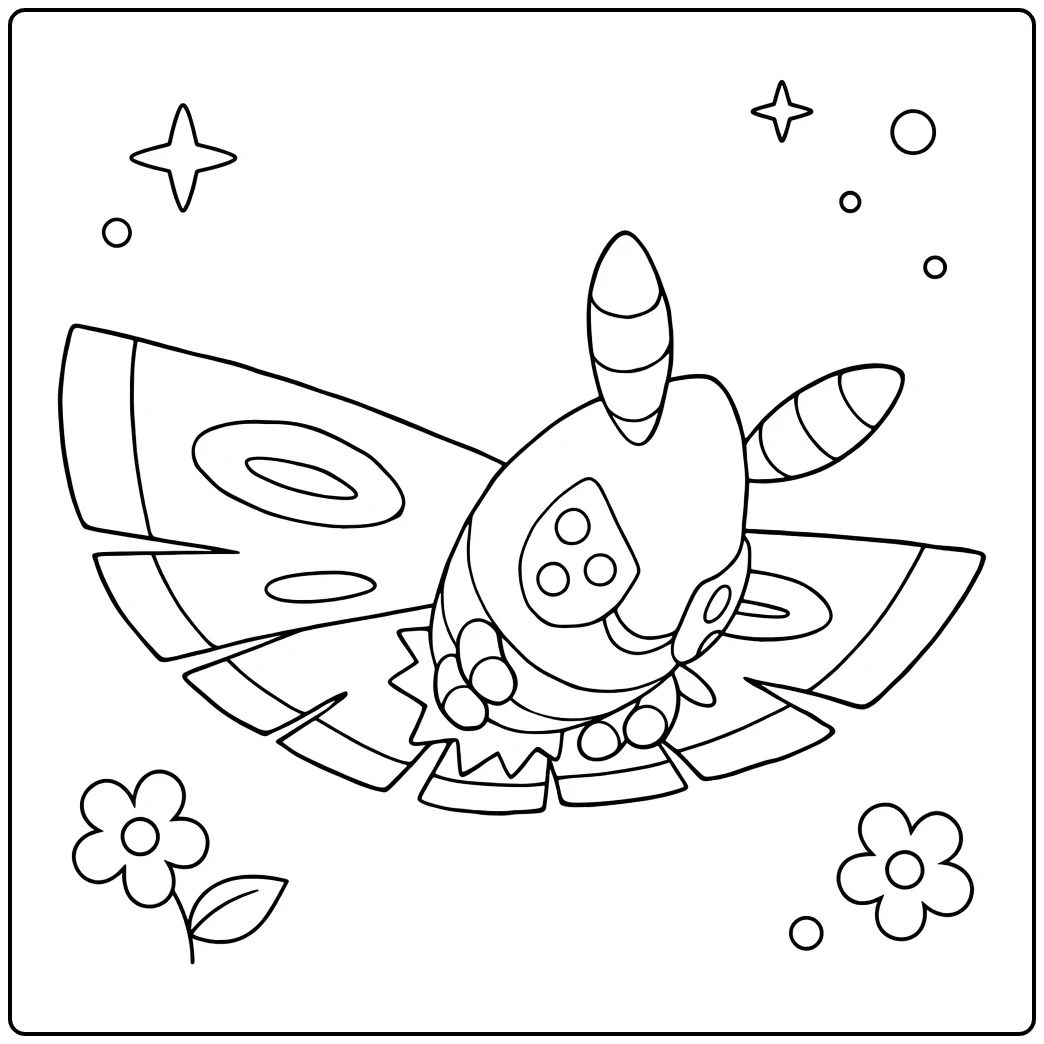 Dustox Kleurplaat: Pokémon mot met vleugels en bloemen