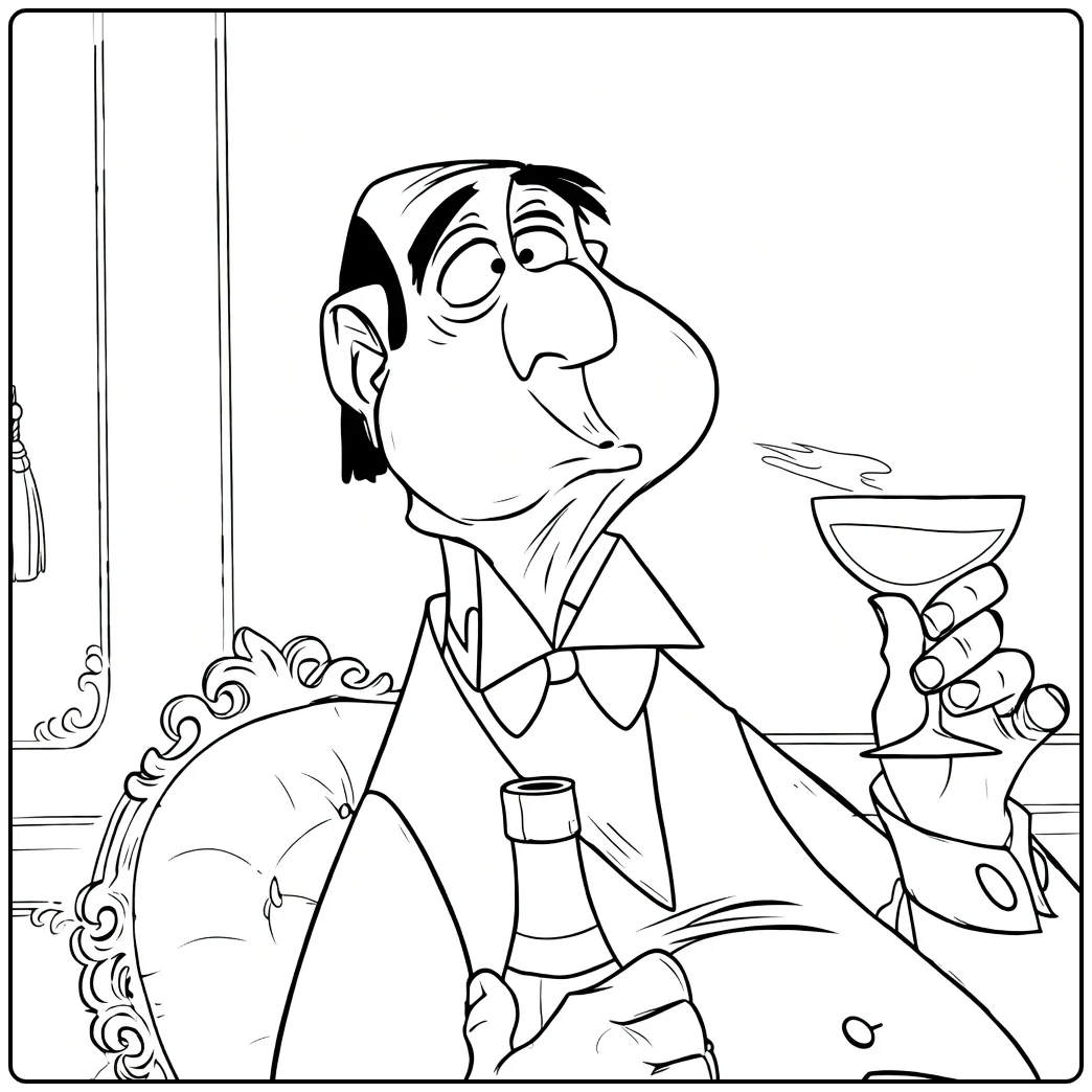 Edgar Balthazar Kleurplaat butler met wijnglas