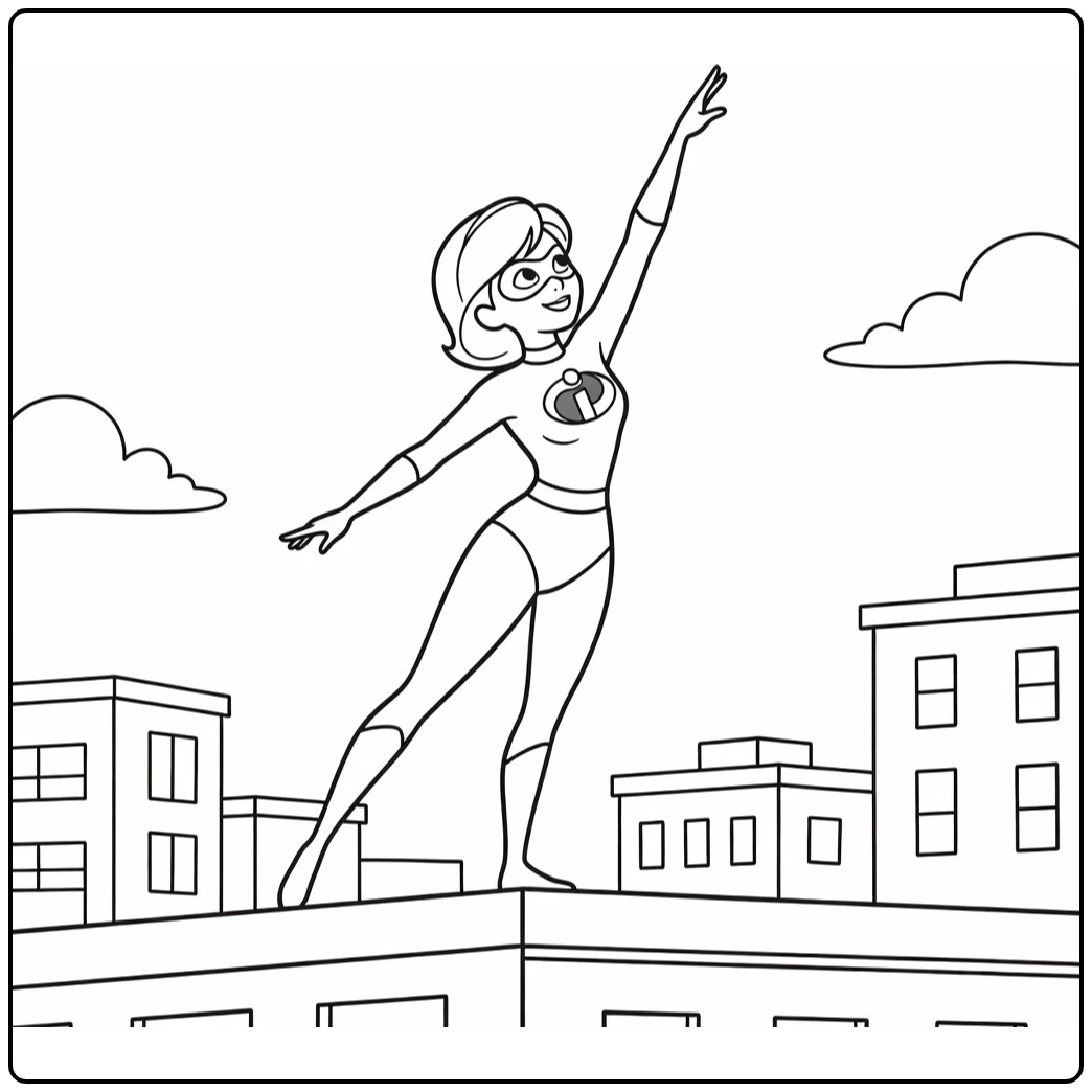 Elastigirl Kleurplaat superheldin pose op dak