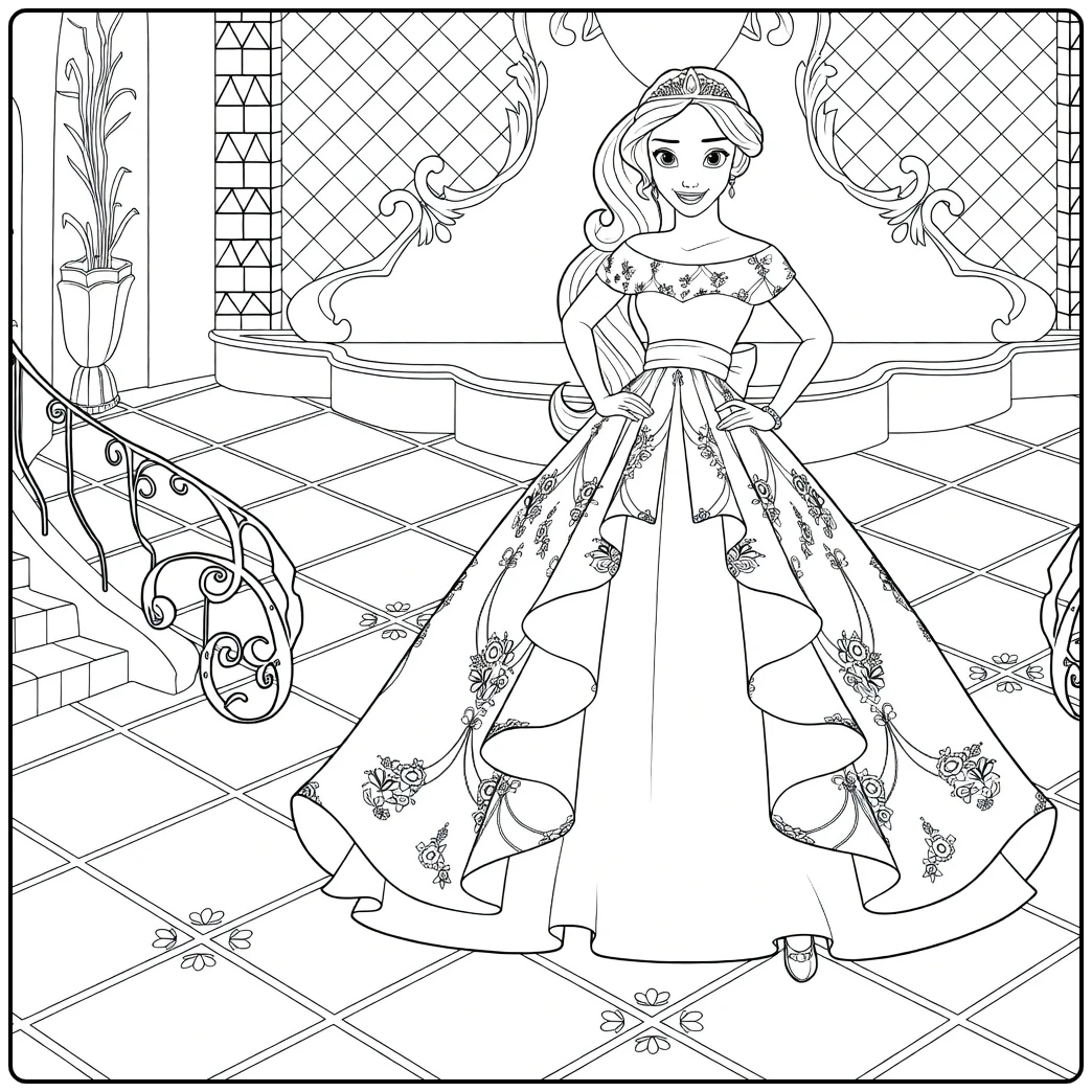 Elena of Avalor Kleurplaat prinses in paleis balzaal