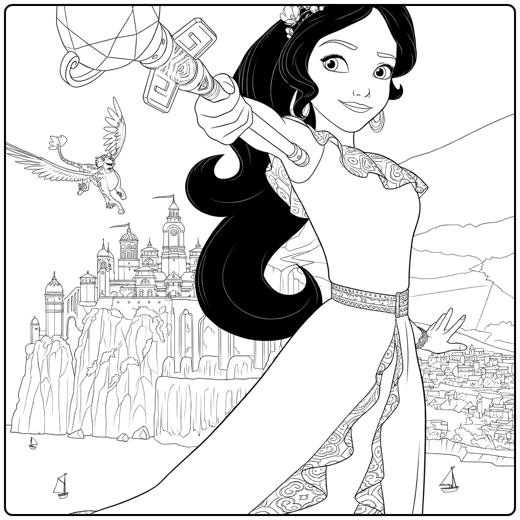 Elena of Avalor Kleurplaat met prinses en kasteel
