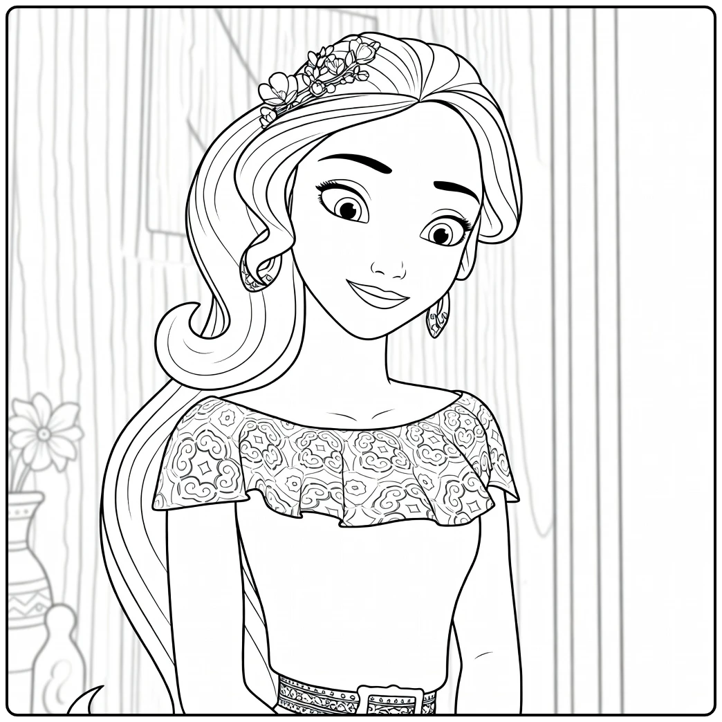 Elena of Avalor Kleurplaat met prinses en bloemenkrans
