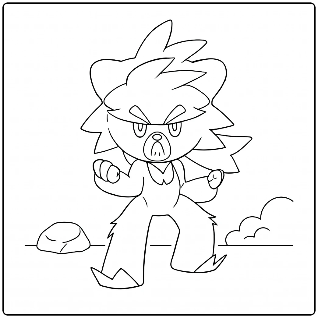 Eternatus Kleurplaat: boze furry Pokémon in vechtpose