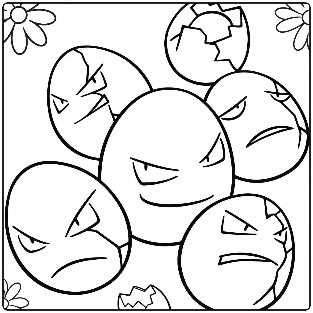 Exeggcute Kleurplaat boze eieren Pokémon met bloemen
