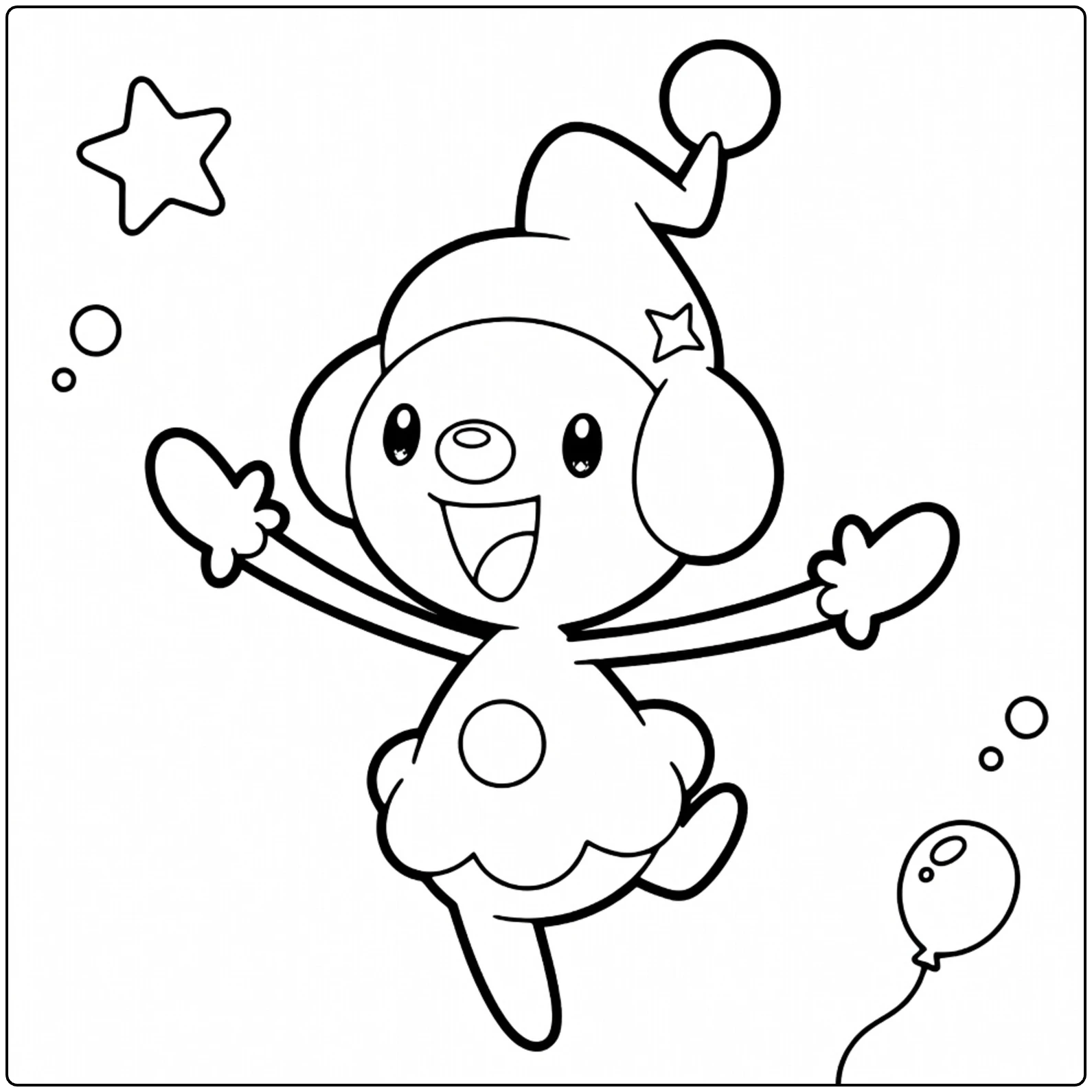 Mime Jr Kleurplaat: vrolijke met kerstmuts, ballon, sterren