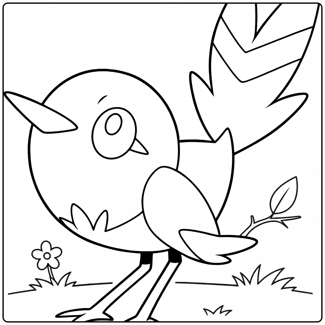 Fletchling Kleurplaat schattige Pokémon vogel met bloem