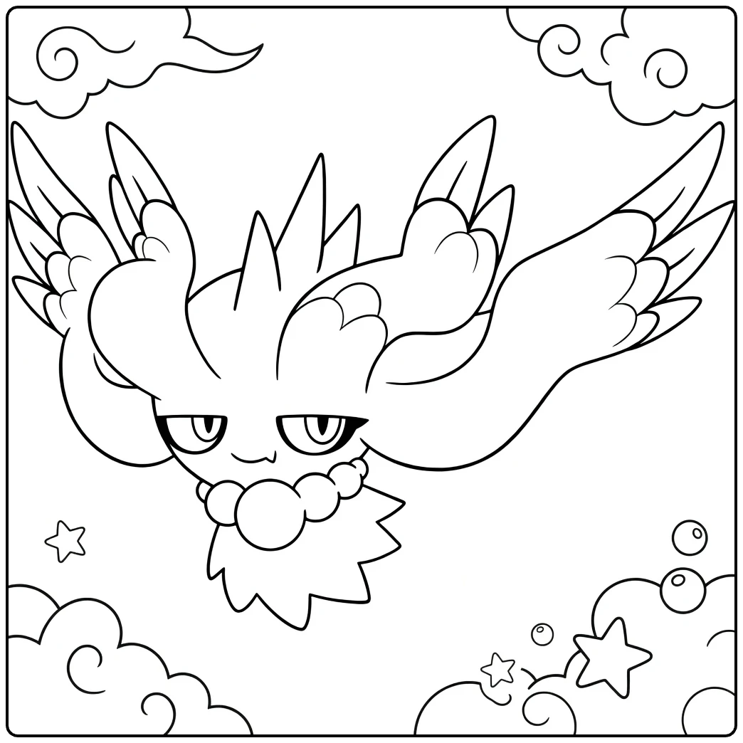 Flutter Mane Kleurplaat met vleugels en wolken