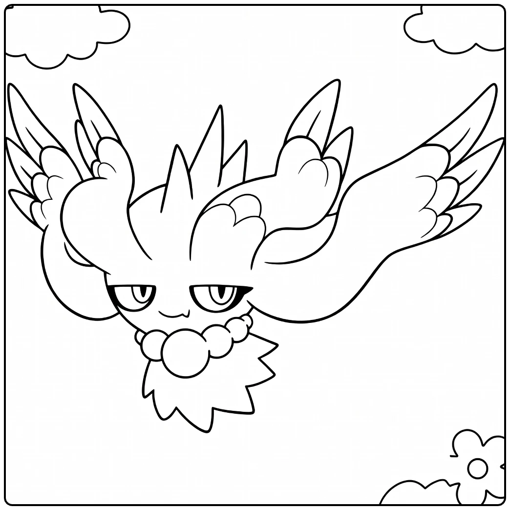 Flutter Mane Kleurplaat vliegend met vleugels en wolken