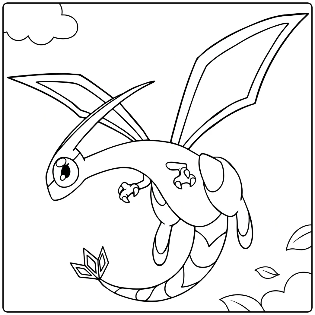 Flygon Kleurplaat: vliegende Pokémon draak met vleugels
