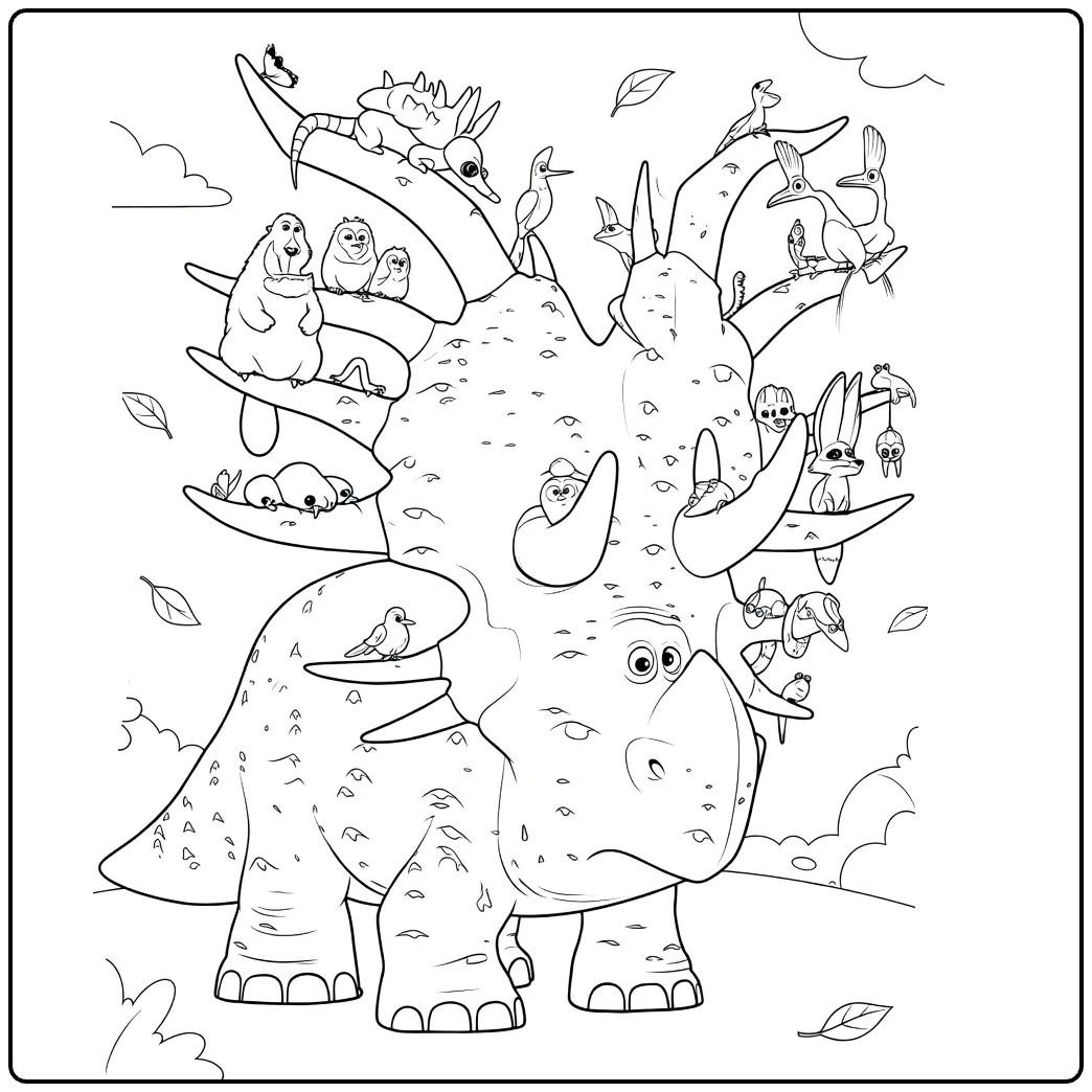 Forrest Woodbush Kleurplaat met dinosaurus en bosdieren