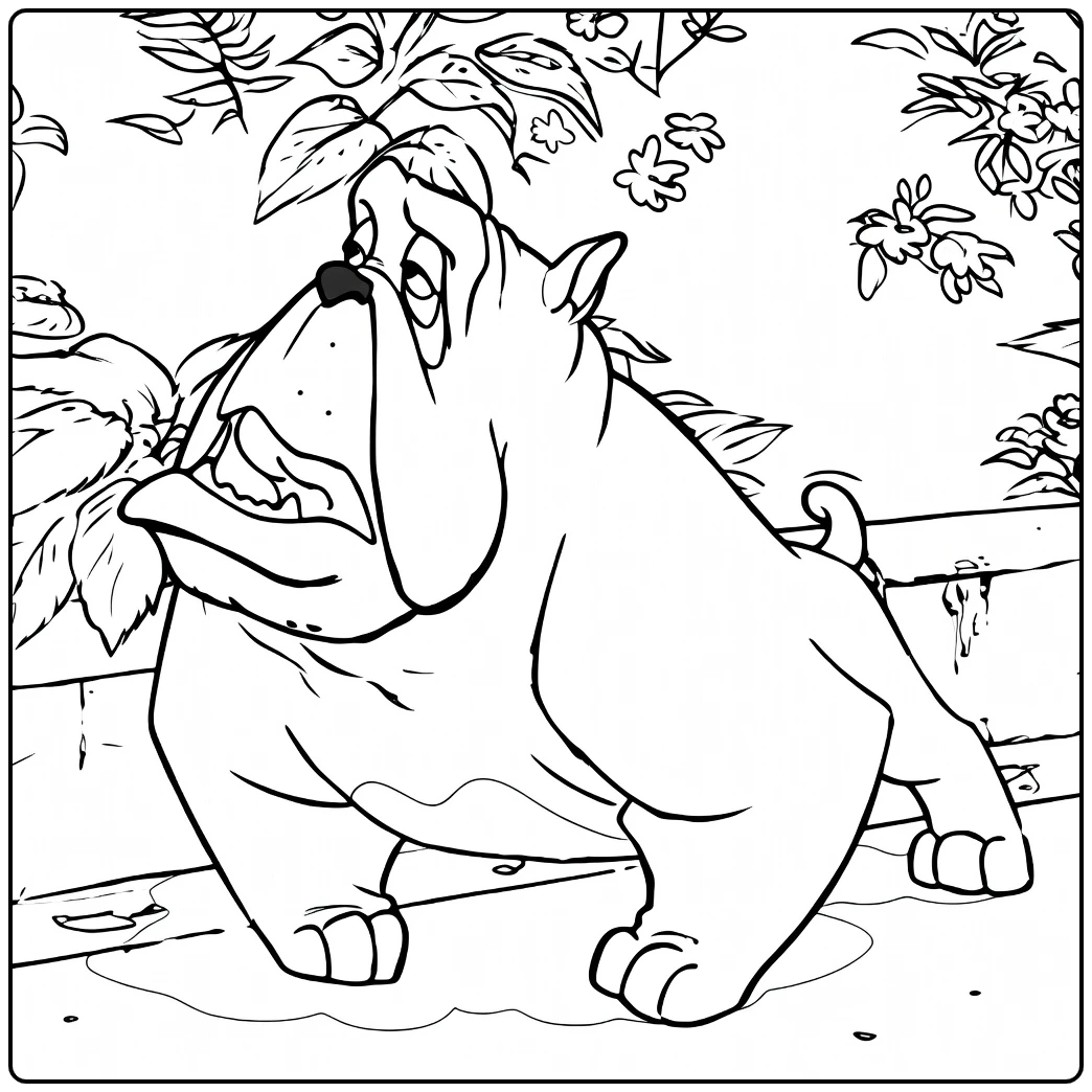 Francis Kleurplaat van een bulldog in de tuin