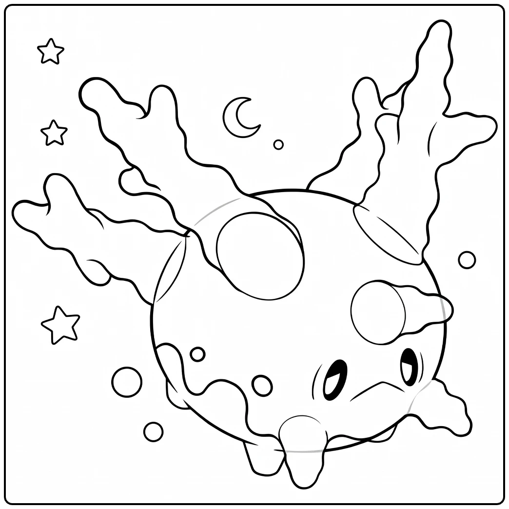 Galarian Corsola Kleurplaat met koraal, maan en sterren
