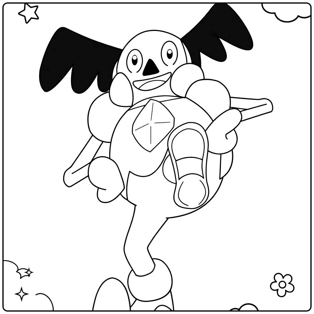 Galarian Mr. Mime Kleurplaat in vliegende pose met sterren