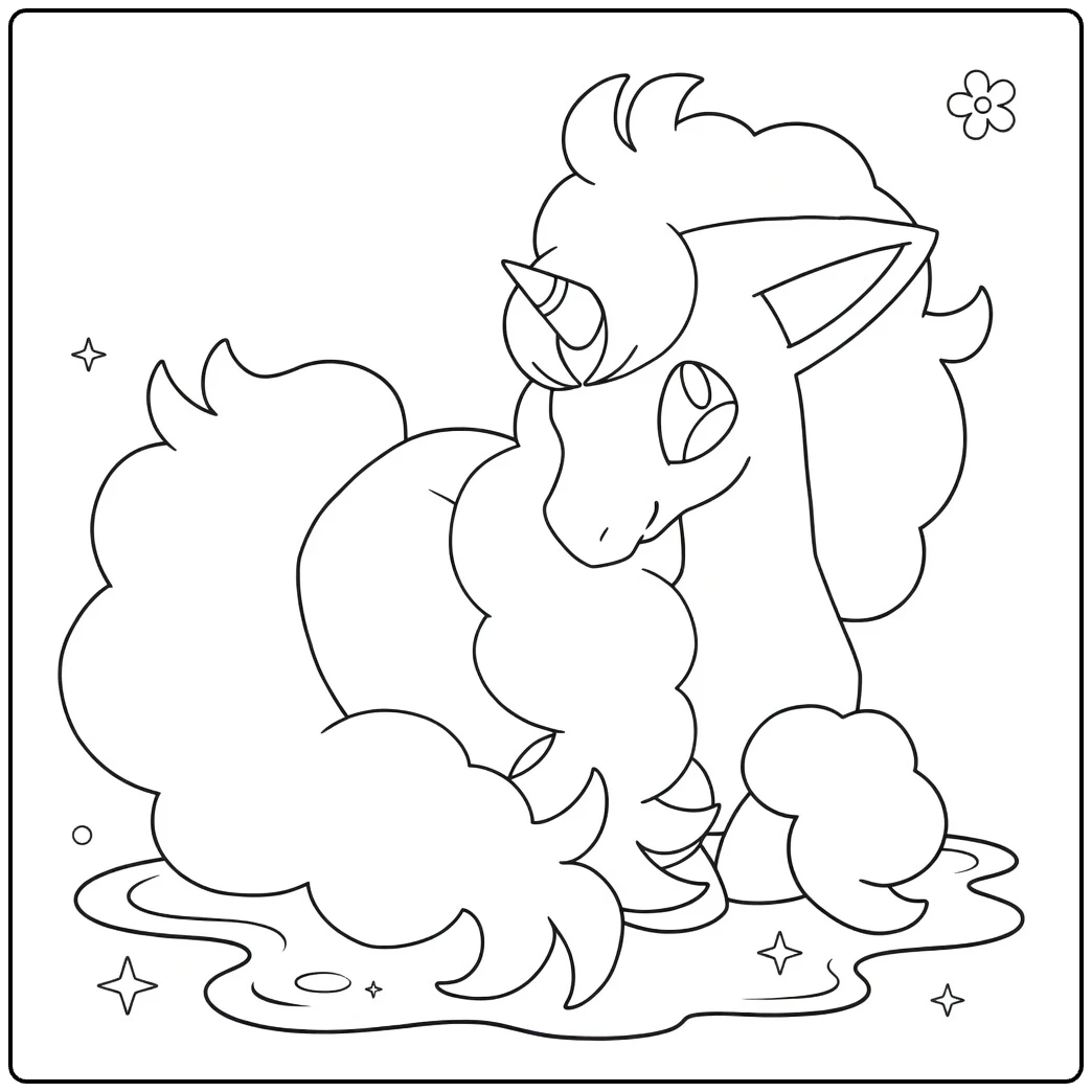Galarian Ponyta Kleurplaat schattig zittend pluizig pony
