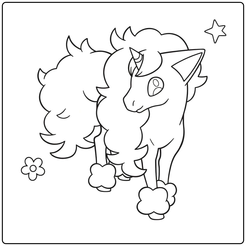 Galarian Ponyta Kleurplaat pluizig eenhoorn met ster