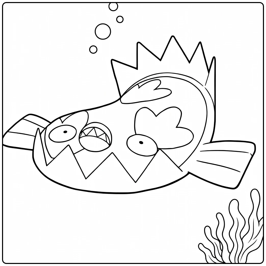 Galarian Stunfisk kleurplaat onderwater met bubbels