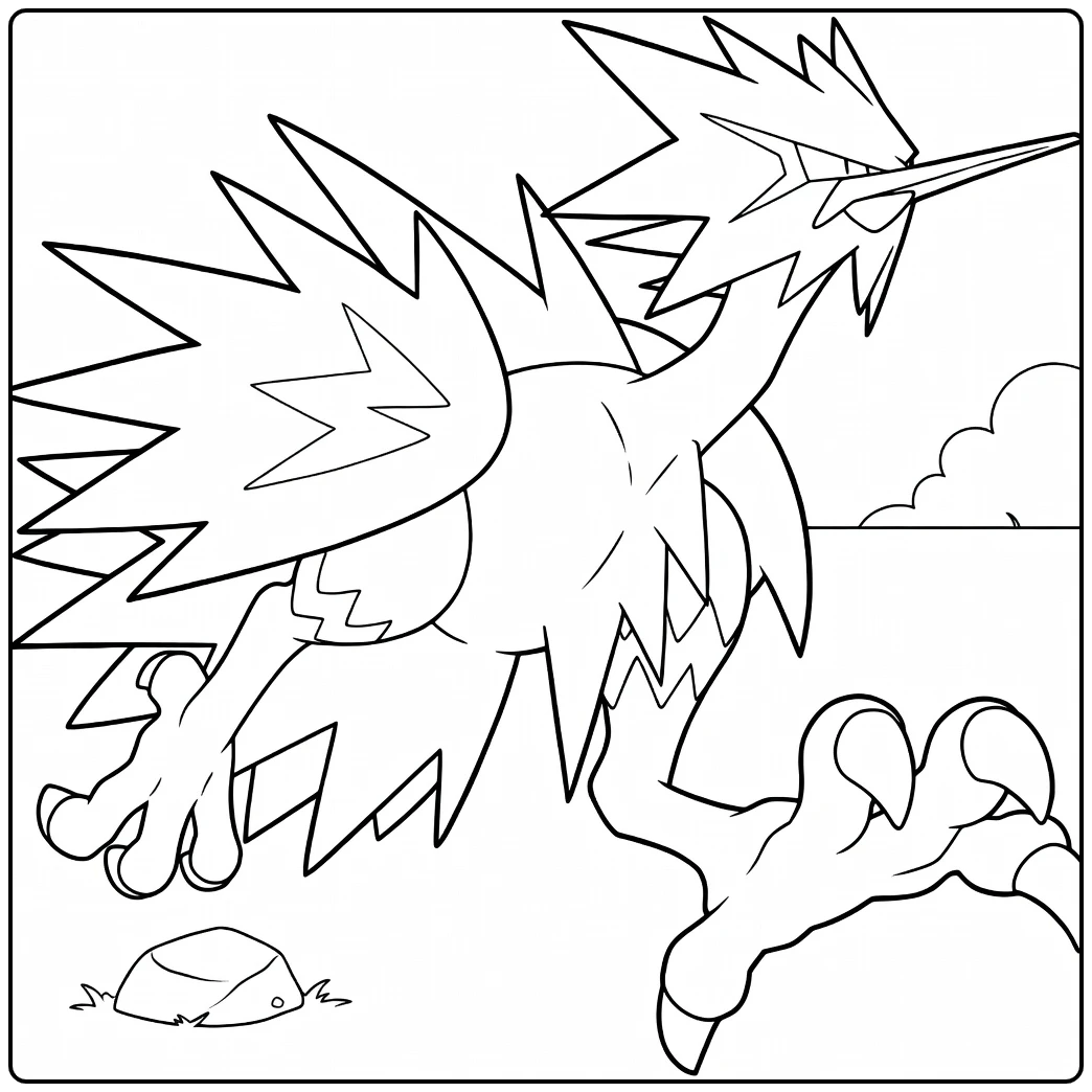Galarian Zapdos Kleurplaat: stoere rennende Pokémon