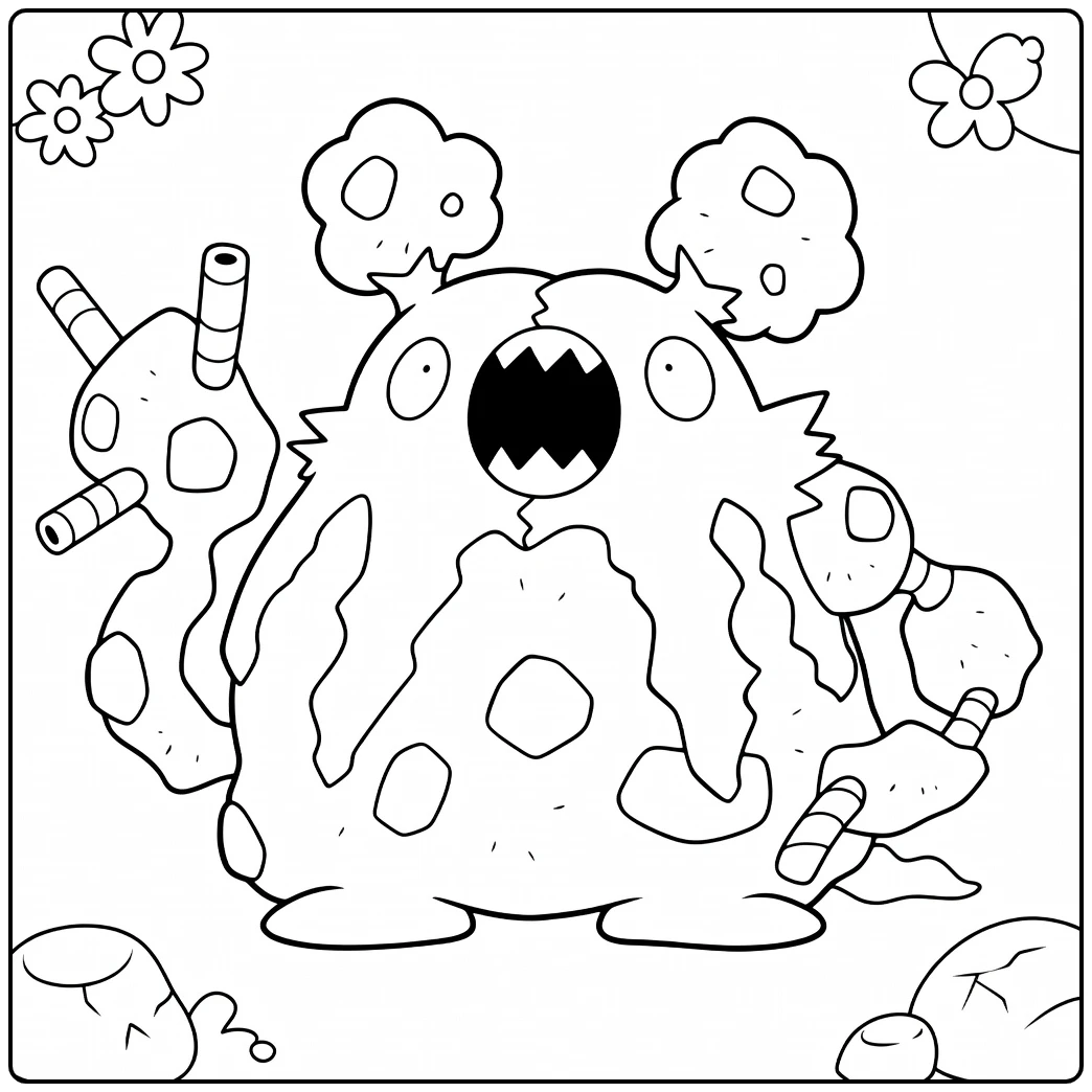 Garbodor Kleurplaat Pokémon vuilnismonster met snoep