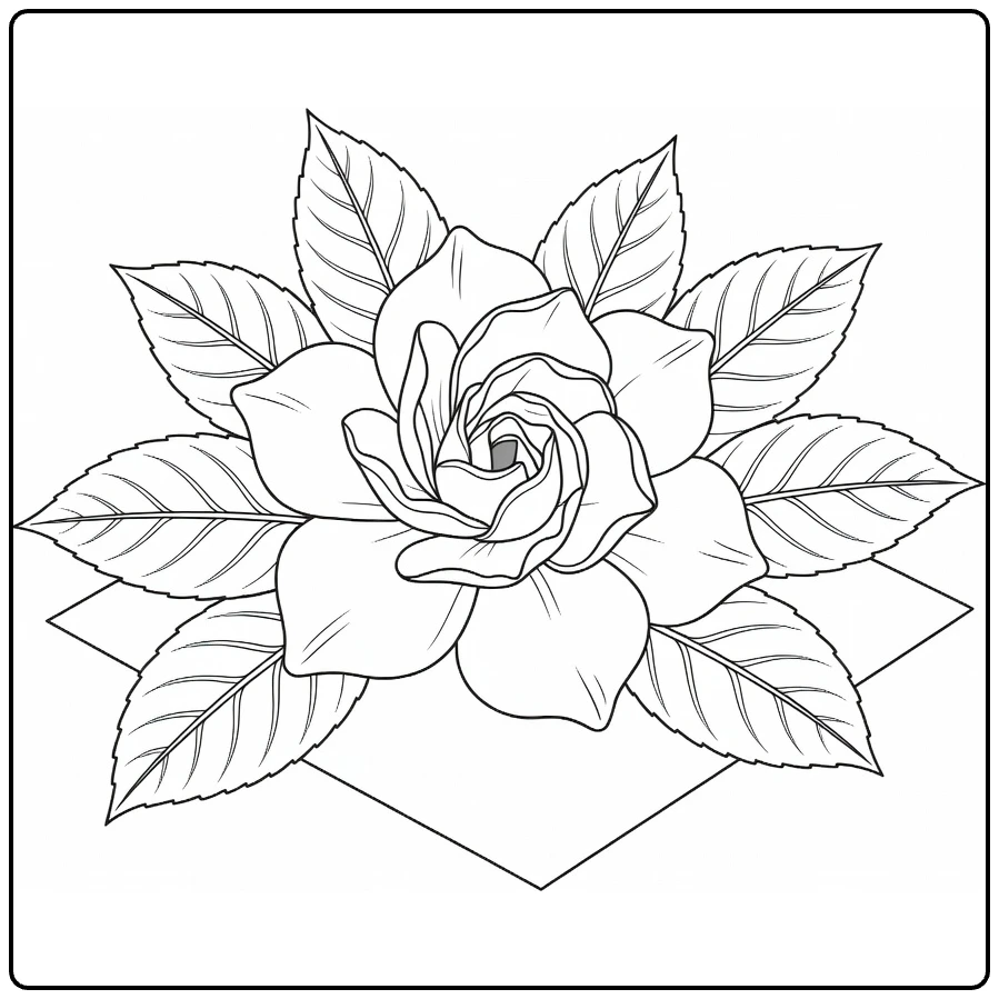 Gardenia kleurplaat met bloem op wenskaart