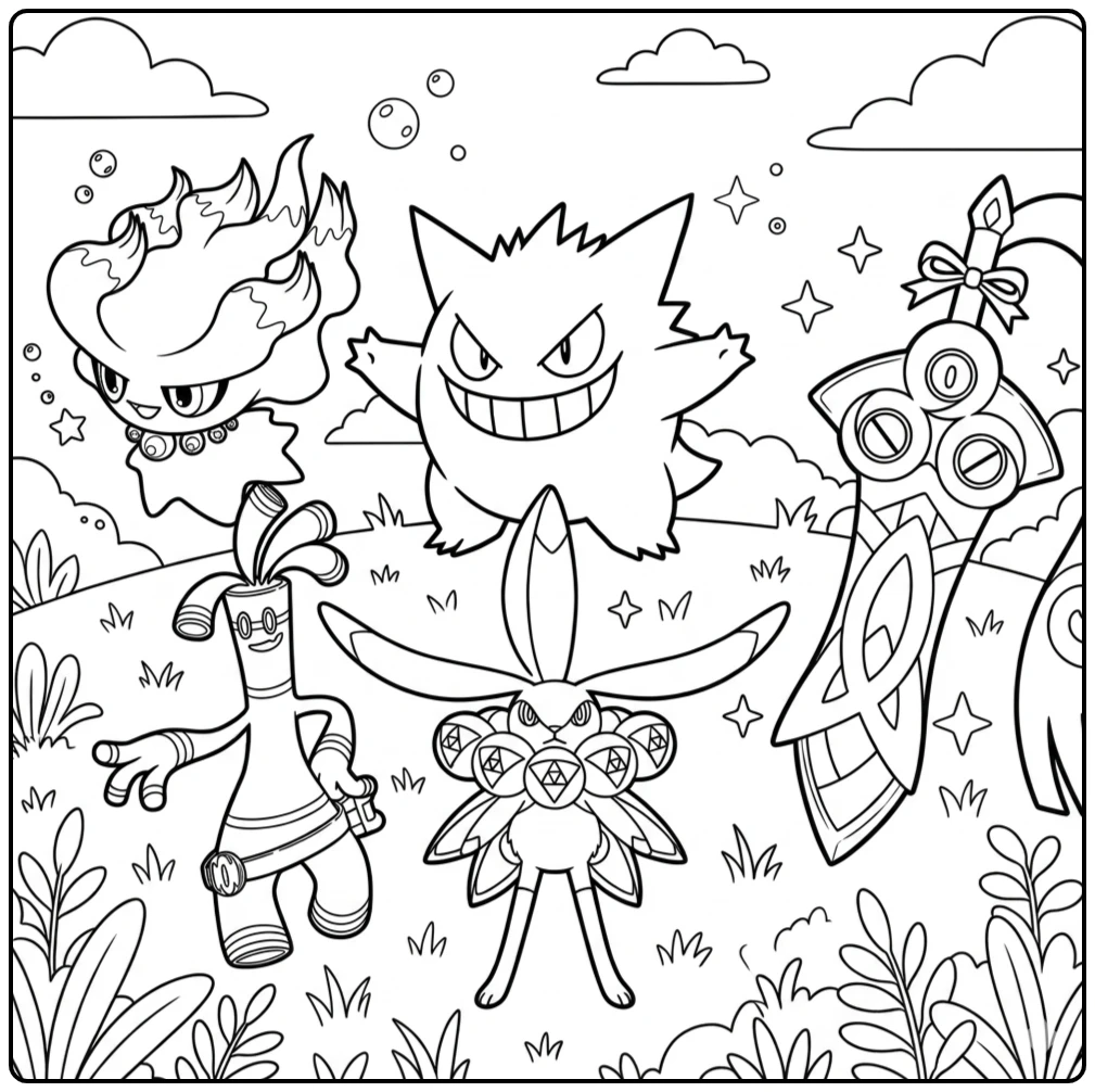 Geest pokemon kleurplaat: spooky figuur om in te kleuren