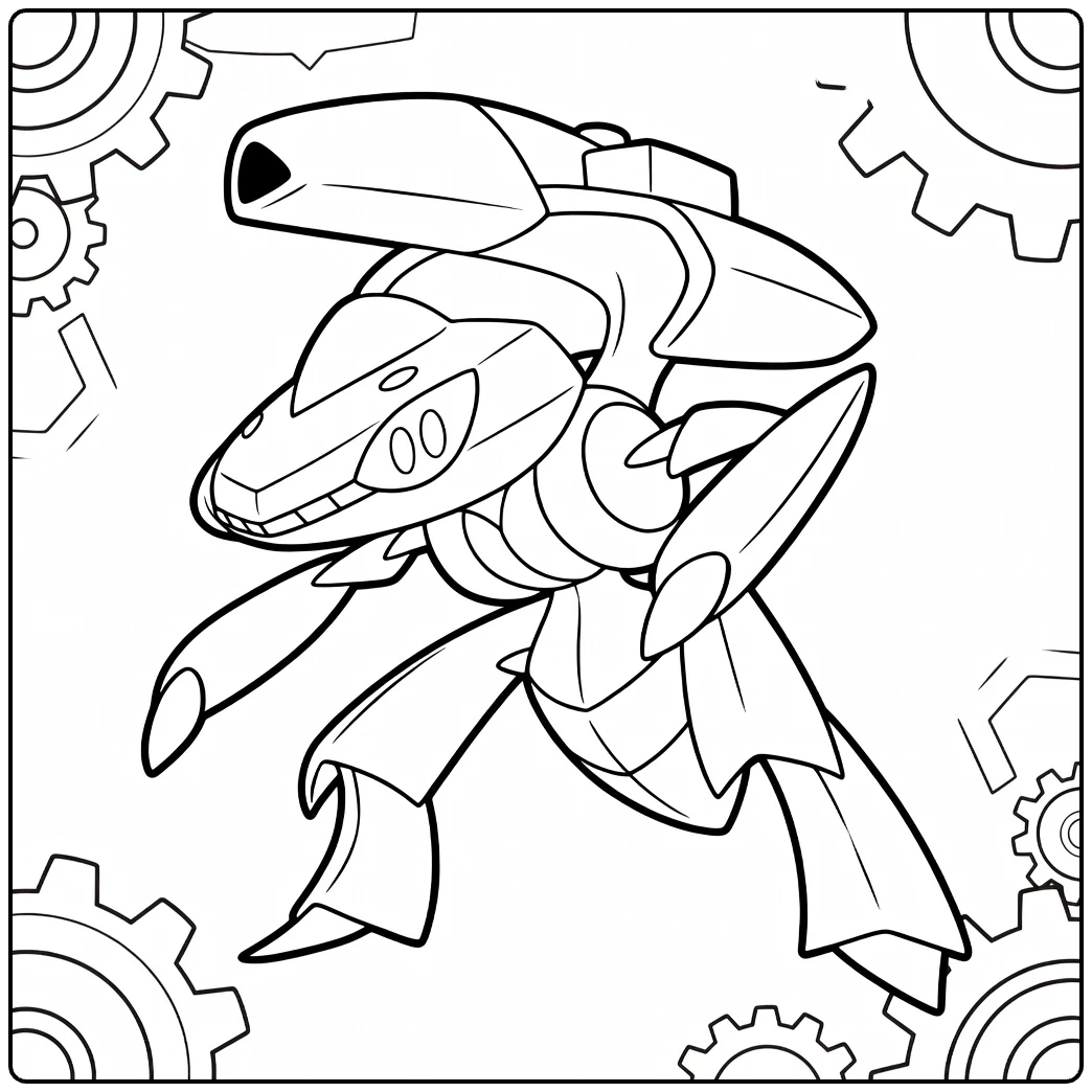 Genesect kleurplaat met rugkanon en tandwielen
