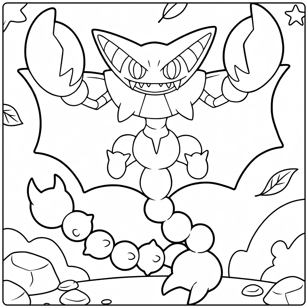 Gliscor Kleurplaat: vliegende Pokémon met klauwen en bladeren