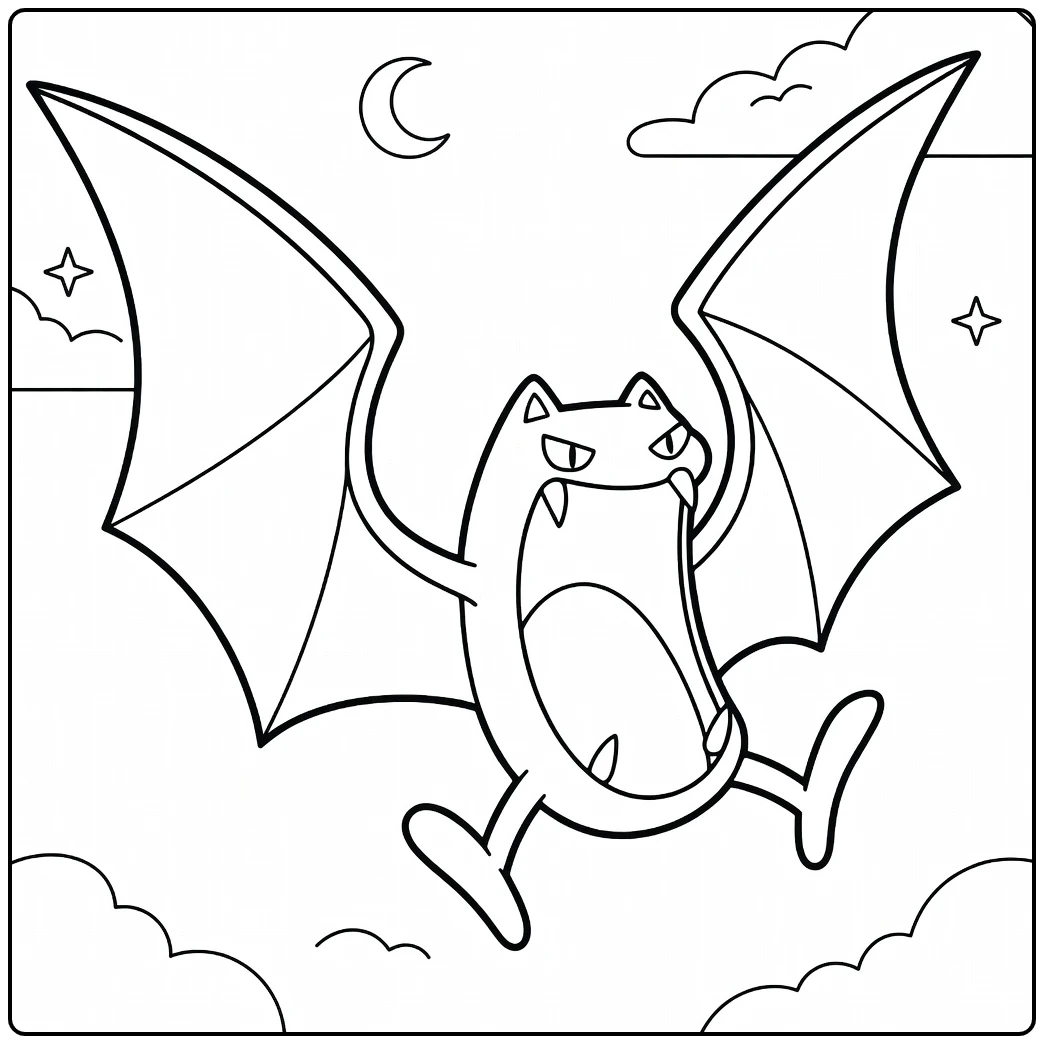 Golbat Kleurplaat: vliegende vleermuis Pokémon nachtlucht