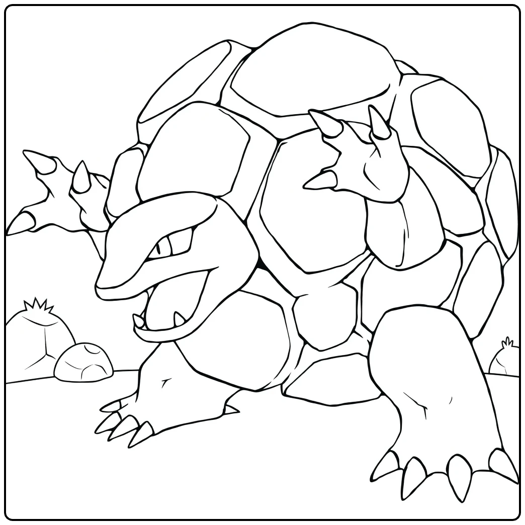 Golem Kleurplaat: Stoere Pokémon Golem brult met klauwen