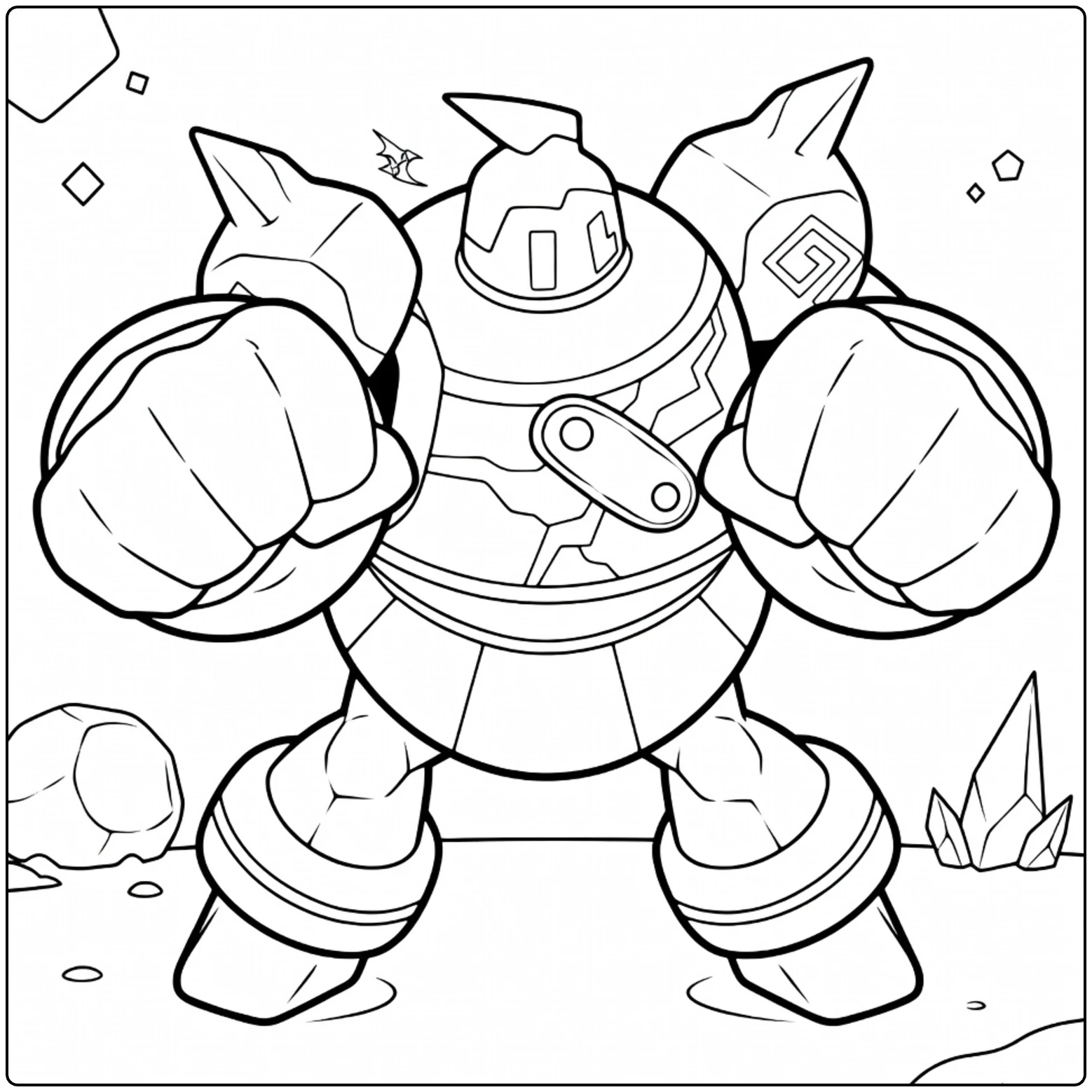 Golurk Kleurplaat: stoere Pokémon golem met gebalde vuisten
