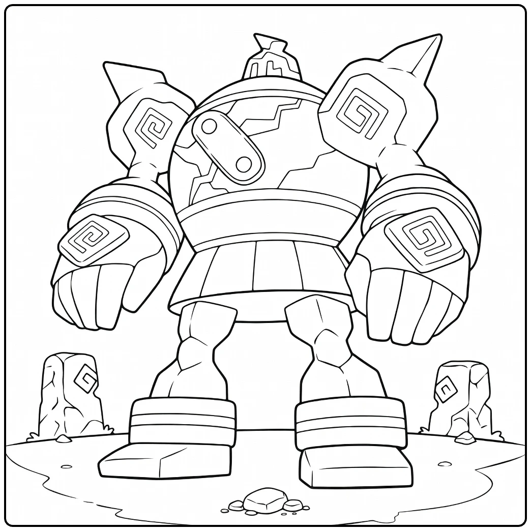 Golurk Kleurplaat: stoere Pokémon golem lijntekening