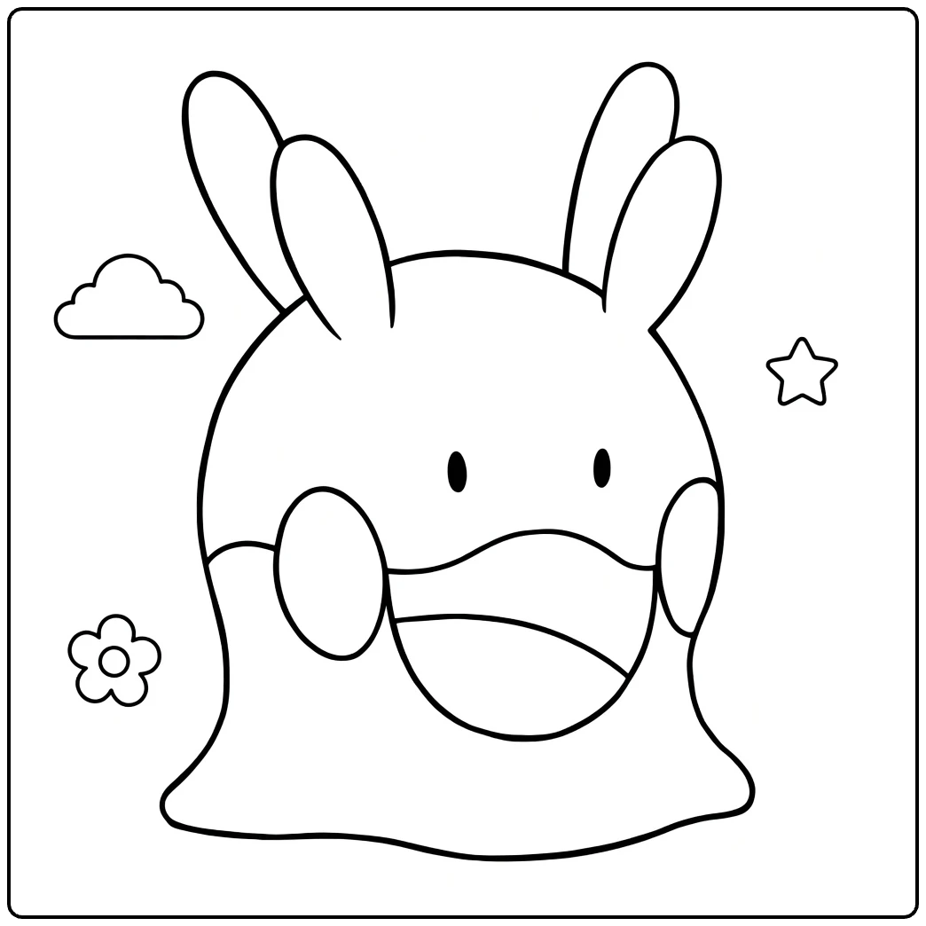 Goomy Kleurplaat: schattige Pokémon met oren en bloem