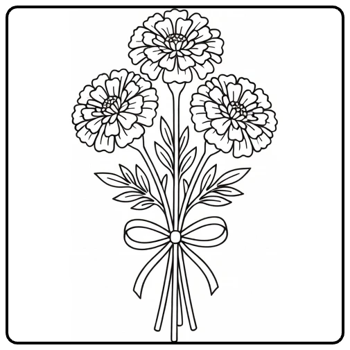 Goudsbloem kleurplaat met boeket van drie goudsbloemen